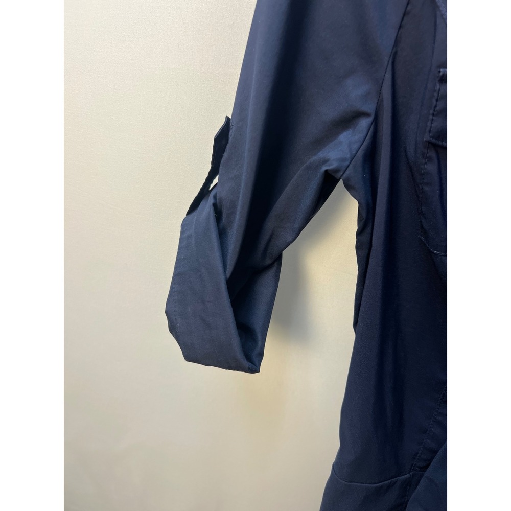 Diane von Furstenberg Navy Blue Utility Wrap Top Peplum Short Sleeve Blouse Sz 8 - Picture 3 of 7